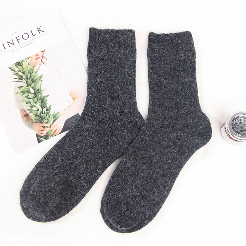 Thick Warm Cashmere Women Doubles Needle Winter Socks Crew Socks Plain Floor Wholesale Fluffy Fuzzy Socks